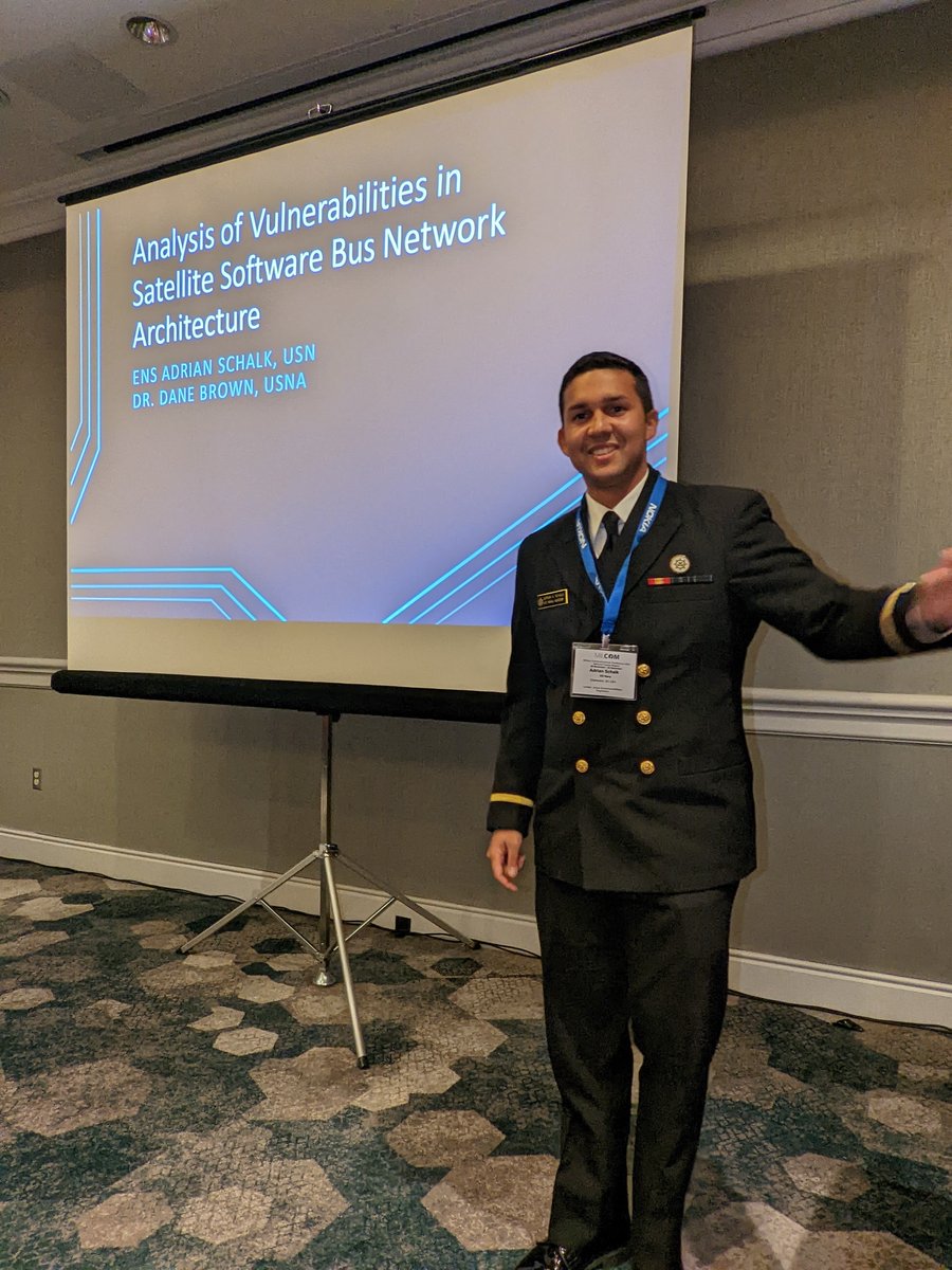 He did a great job and had really good audience engagement! Thanks for letting us share our work <a href="/ComSoc/">IEEE ComSoc</a>.

Another <a href="/NavalAcademy/">U.S. Naval Academy</a> grad making waves!

#MILCOM2022
