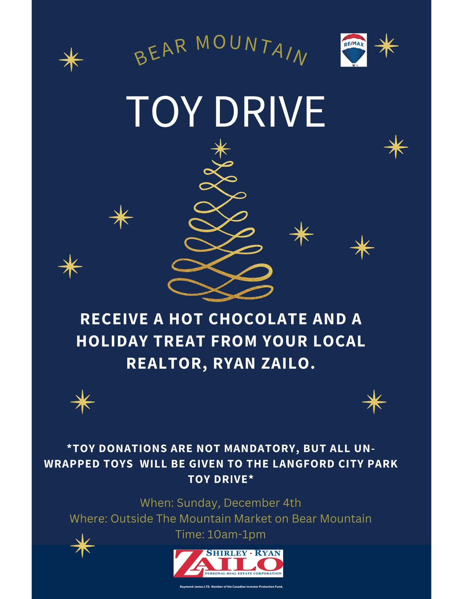 RyanZailo's tweet photo. A festive family activity! On December 4th, I will be outside of the Bear Mountain Market giving away hot chocolates &amp; holiday treats. Bringing an un-wrapped toy is not mandatory, but any donations will be given to the Langford City Centre Park toy drive! #yyjholidayactivities r https://t.co/cdcGzkSVBu
