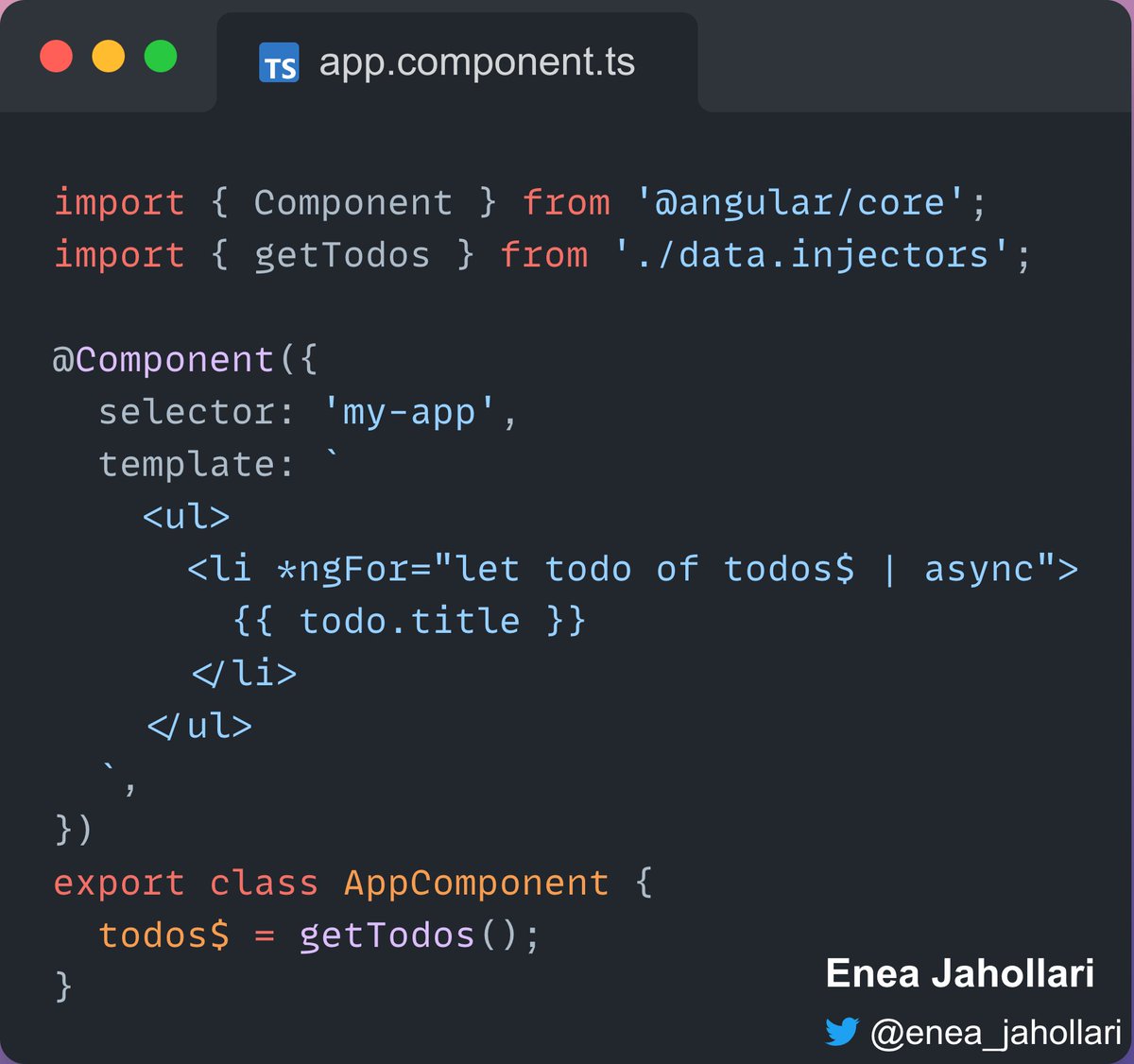 Enea_Jahollari's tweet photo. I always liked to do this in Angular, and weren't able to do it!
And now it's slimmer then ever!

I love inject() function 😍

#angular https://t.co/Ezct3ehcLu