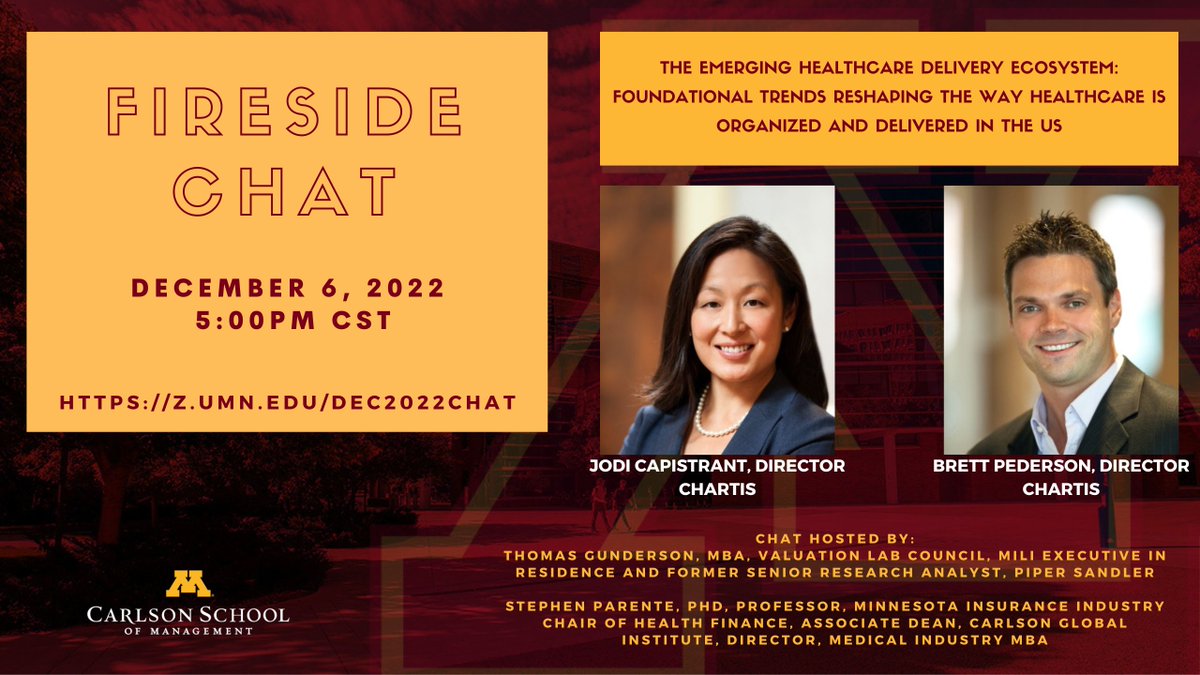 Our December Fireside Chat is less than a week away! Register now to join us for a discussion on the emerging healthcare delivery ecosystem!

Register Here: z.umn.edu/Dec2022chat