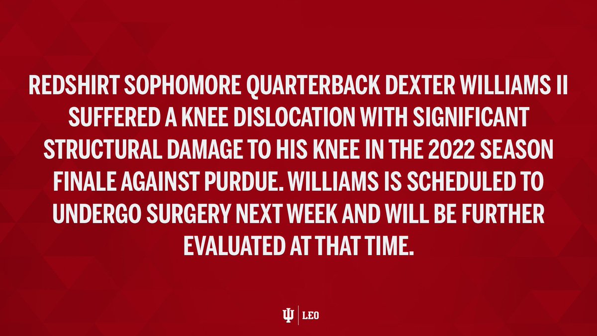Indiana QB Dexter Williams will have knee surgery 