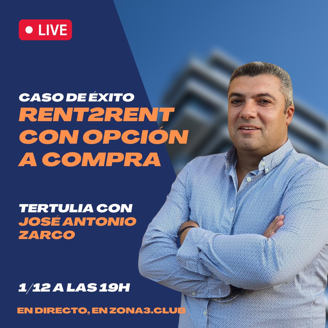 Mañana tenemos Tertulia con el zoner José Antonio Zarco. Nos explicará una de sus últimas operaciones magistrales: un rent-to-rent con opción a compra, derecho de subarriendo y cesión a terceros. Un auténtico 4 en 1.

¡Nos vemos mañana, en directo, dentro de Zona3!