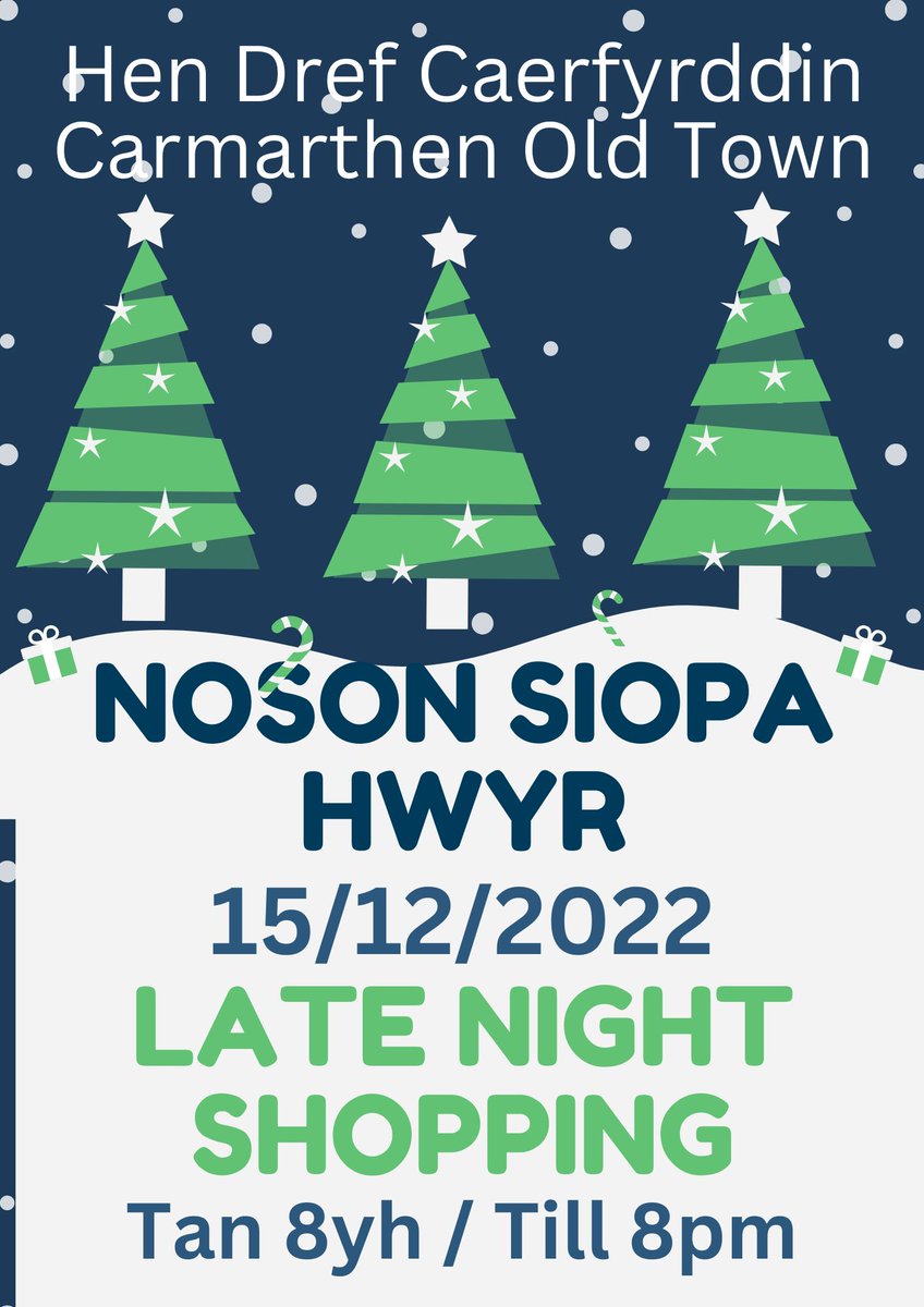 Bydd Siop Wîb <a href="/CPeniarth/">Peniarth</a> ar agor
Cysylltwch i drefnu amser fel grwpiau rhwng 3yp ac 8yh
Danteithion yr Ŵyl AM DDIM!
#siopahwyr #Nadolig #syniadau #anrhegion #hwylyrŵyl #danteithion #yagym <a href="/drindoddewisant/">Drindod Dewi Sant</a> <a href="/Discovercarms/">Carmarthenshire</a> <a href="/CarmsCouncil/">Cyngor Sir Gâr</a> @CarmarthenTownC <a href="/carmarthen/">Carmarthen</a> <a href="/CarmsLibraries/">Carmarthenshire Libraries</a>