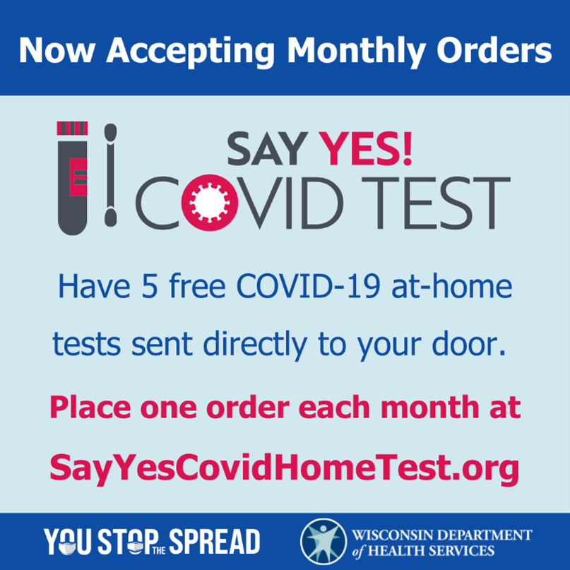 SFTA_WI's tweet photo. Prepare for the holidays by making sure you have COVID-19 self-tests on hand. Starting in November, all Wisconsinites can order 5 free at-home rapid COVID-19 tests monthly via Say Yes! COVID Test

Orders can be placed at https://t.co/TPvcac4q1L by submitting your name and address https://t.co/lOjggD6pS2