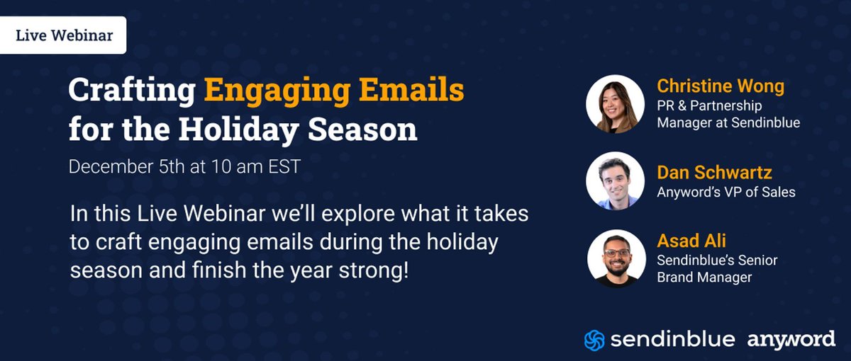 We’re partnering with @Sendinblue to host the best #holidaymarketing #webinar: Crafting Engaging Emails for the Holiday Season. RSVP here to join us on December 5th at 10am EST!

app.livestorm.co/sendinblue/cra…