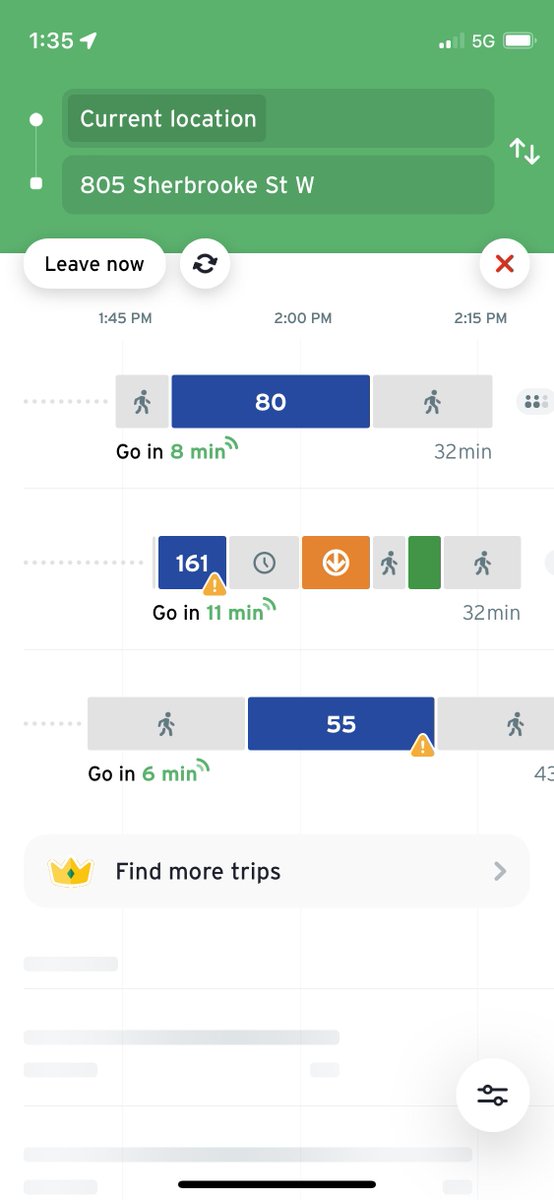 ZanderGeog315's tweet photo. I noticed this when I was checking Transit today. On the second option there is a gap between taking the orange and green lines. This confused me at first because but then I realized that the y axis is time and thats just normally associated with distance #neogeoweb #geovis https://t.co/iAY31ioFm2