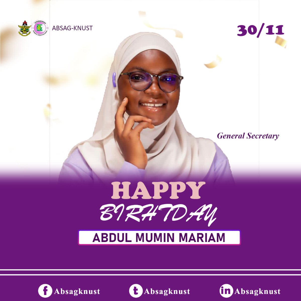 AbsagK's tweet photo. ABSAG KNUST celebrates a great personality today. Our hardworking General Secretary Abdul Mumin Mariam. Amen to all your heart desires. https://t.co/rnHEsmzuLS