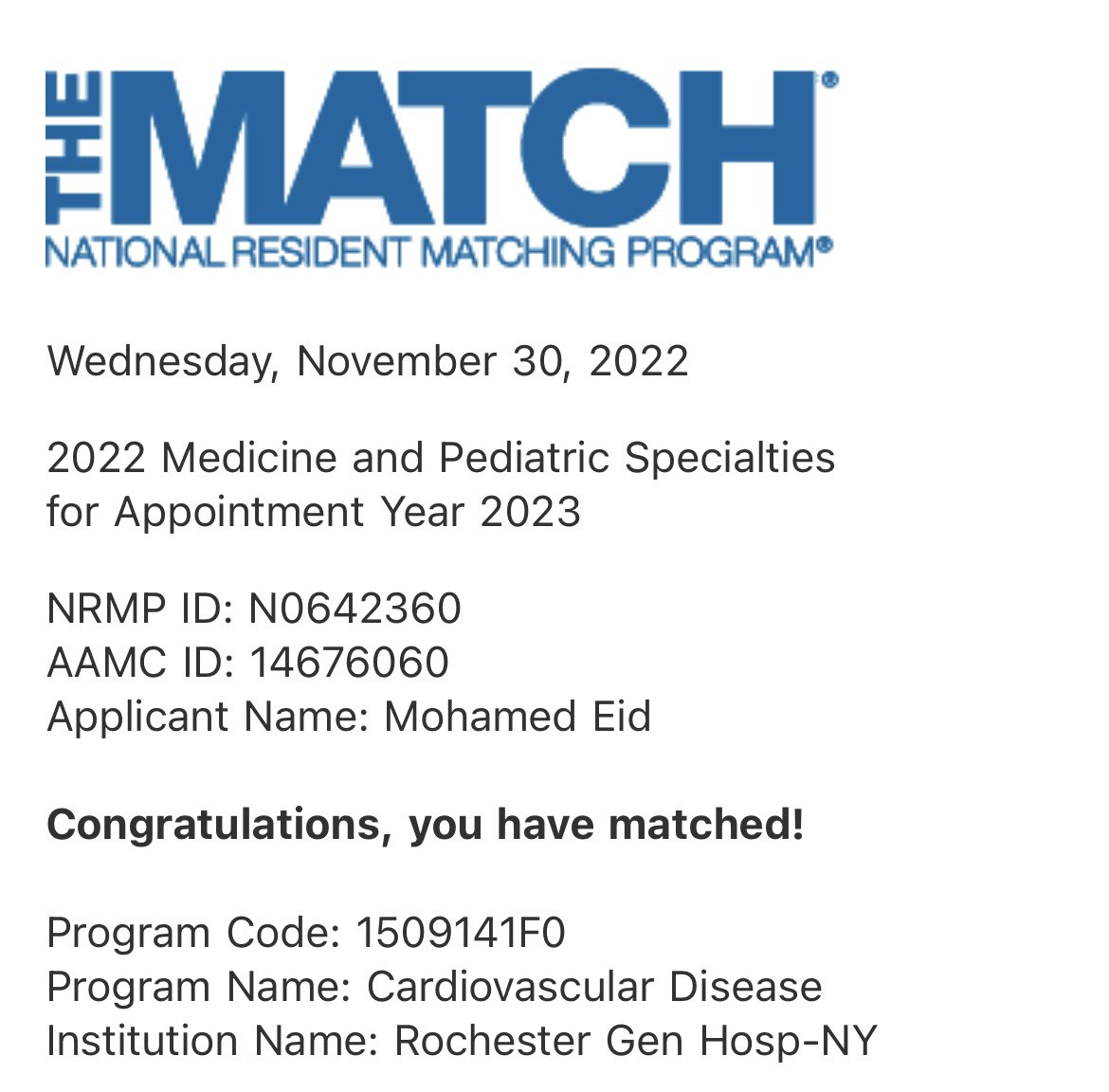 I am super happy that i matched in cardiology <a href="/ROCRegional/">Rochester Regional Health</a> <a href="/InstituteSands/">Sands-Constellation Heart Institute</a>. It is a long journey and i am very grateful to everyone guided me. #FellowMatch #cardiotwitter