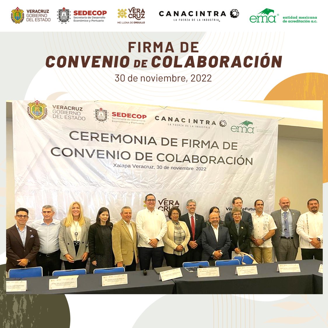 ✅⚙️Estamos muy contentos por la firma del convenio de colaboración entre <a href="/SEDECOPVer/">Desarrollo Económico y Portuario Veracruz</a> <a href="/CANACINTRAMex/">CANACINTRA México</a>  y <a href="/ema_ac/">EMA A.C</a> para apoyar en el fortalecimiento y difusión de la importancia del cumplimiento de normas y del Sistema de Infraestructura de la Calidad.