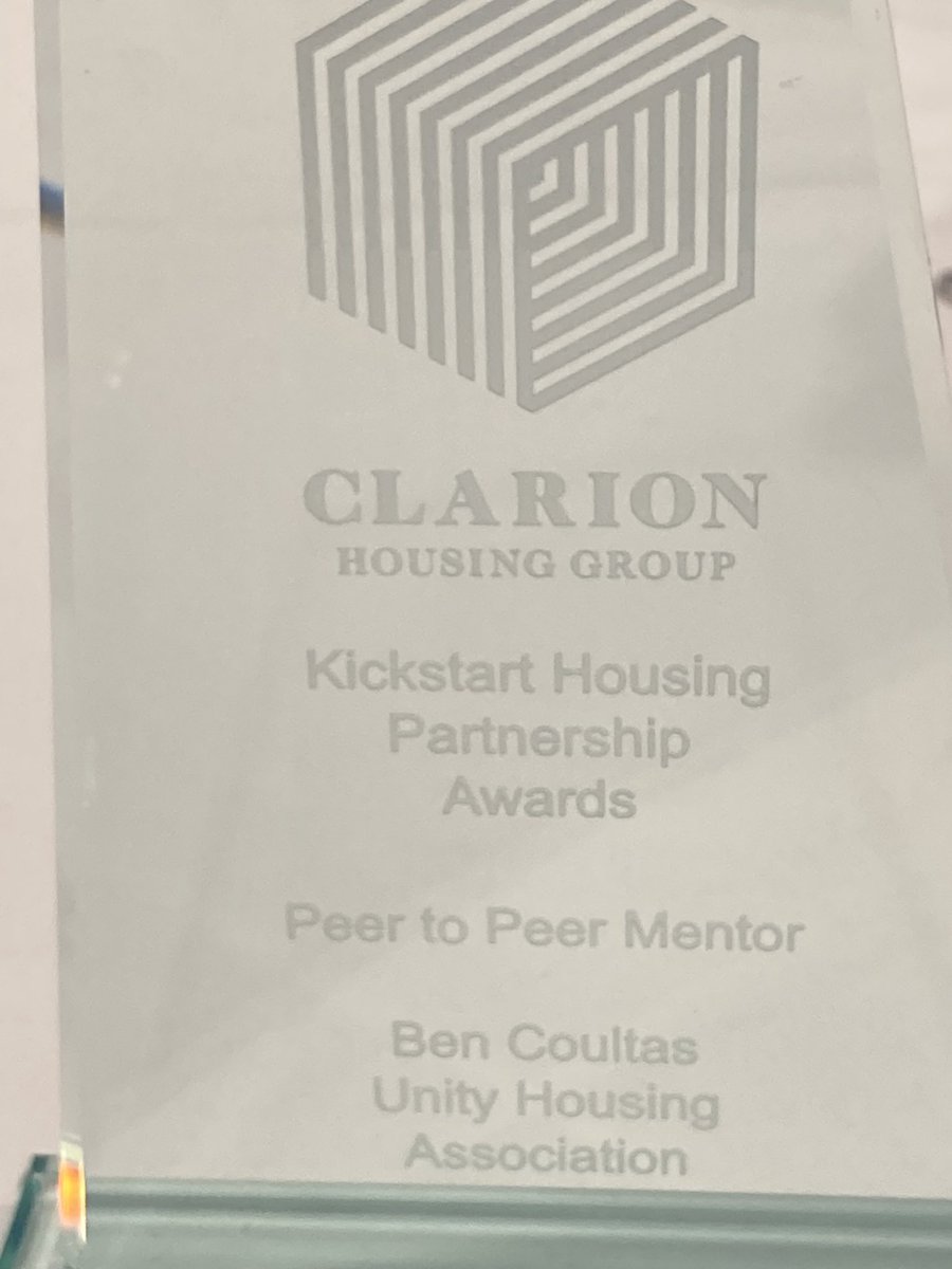 It’s coming home!! Ben won the Peer to Peer Mentor award!! Very well deserved and what a wonderful day we have had! Thank you for the support everyone! #CHGKickstart @UnityHomes @Paula_Whylie @BarryWhiteStuff @Clarion_Group @ClarionFutures