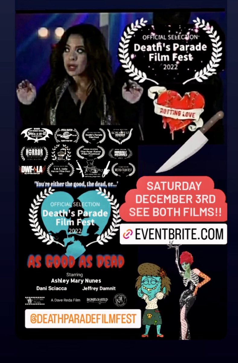 BrookeLewisLA's tweet photo. @DeathsParadeFi1 #Horror love & gratitude #DeathsParadeFilmFestival & thank you @DaveReda #ZombieDave for your UNDYING #RottingLove π§ββοΈππ§ββοΈ & your #screenings Saturday, December 3, 2022π₯β€οΈπ #KnockEmDead π#actress gratitude ππ #BrookeLewisBellas https://t.co/ArLLIfce6z