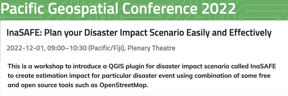 openmapping_ap's tweet photo. Our Disaster Services Manager @harrymahar will be leading a workshop to introduce a QGIS plugin for disaster impact scenario called InaSAFE at #PGRSC22 today!
#osgeo #OMHAP #OSM #OpenStreetMap #pgc2022 @osgeo_oceania @PacificGISnRS https://t.co/AaIQpTWSGj