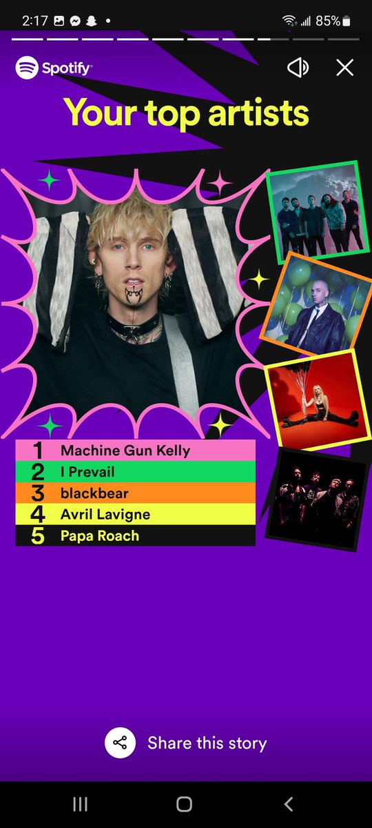 krristilynn's tweet photo. are we really surprised at all? 
@machinegunkelly @IPrevailBand are my top 2 favorites.😍 
#SpotifyWrapped https://t.co/k5i3WZidXU