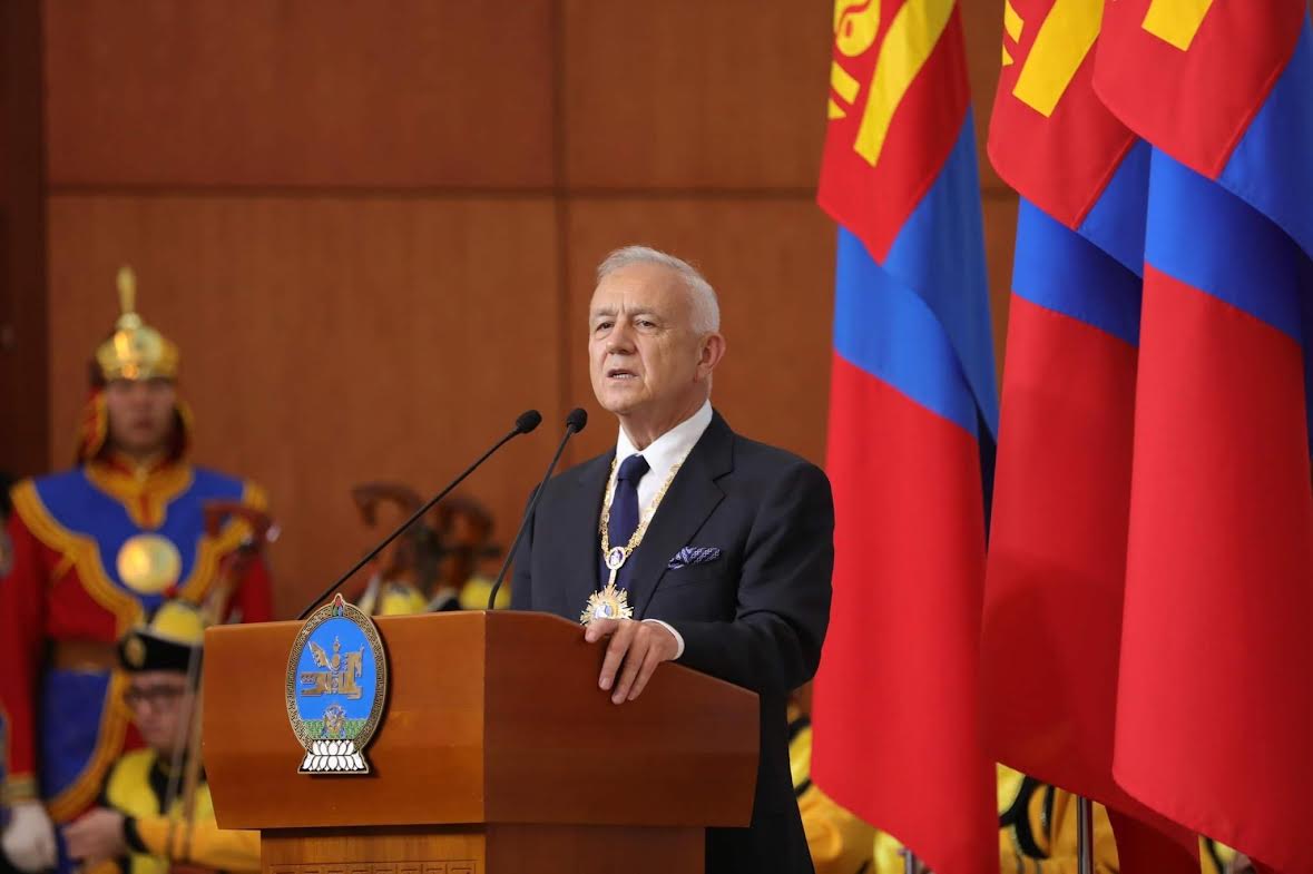 Congratulations to professor emeritus Jack Weatherford, who became the first foreigner to be awarded the Order of Genghis Khan, Mongolia's highest state honor. Mongolian President Ukhnaagiin Khürelsükh (pictured here) presented the award to Dr. Weatherford.