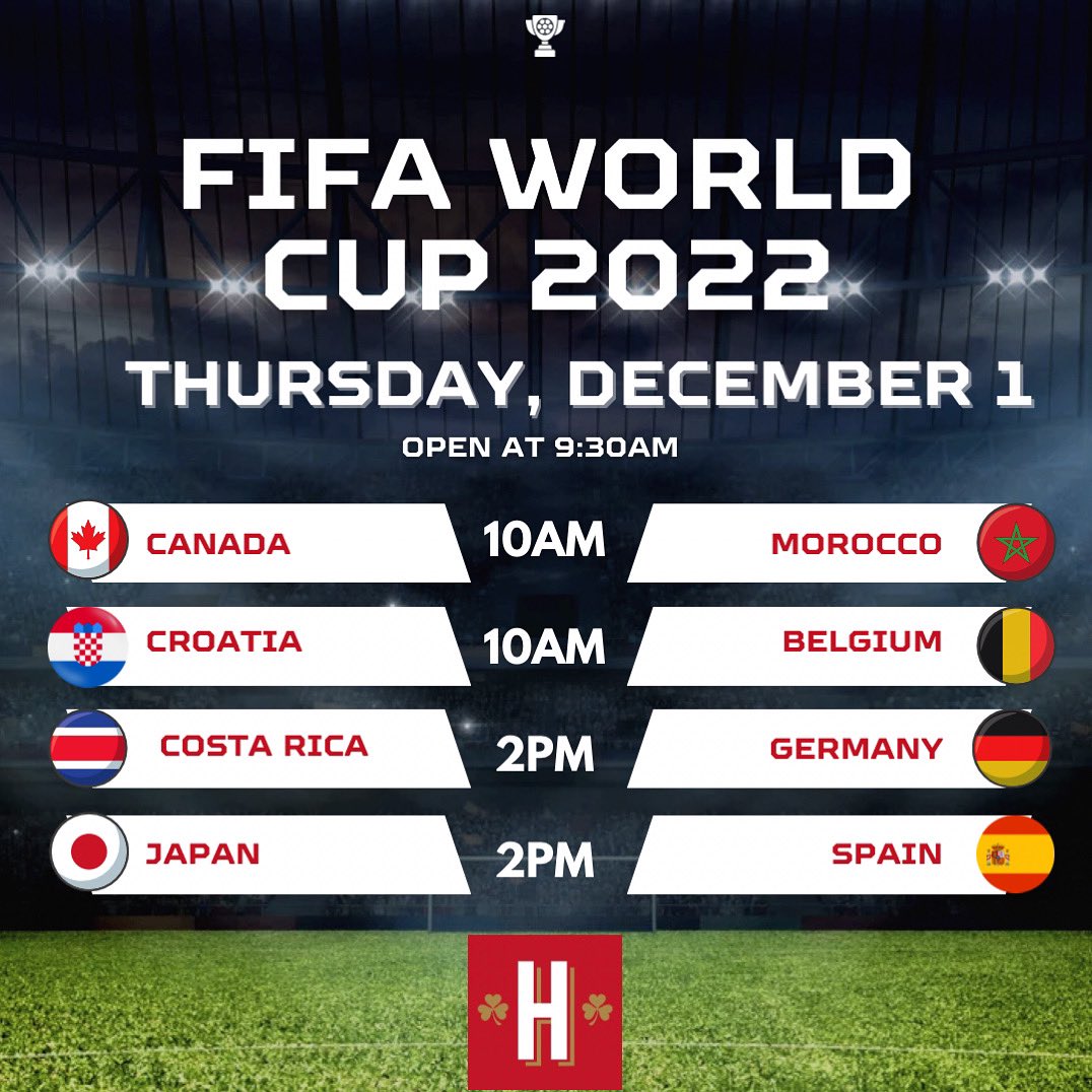 Teams from Groups E &amp; F play tomorrow in the fight to move forward to the Round of 16! 🌍🏆⚽️ Doors will open at 9:30am for your Hugh’s watch party!