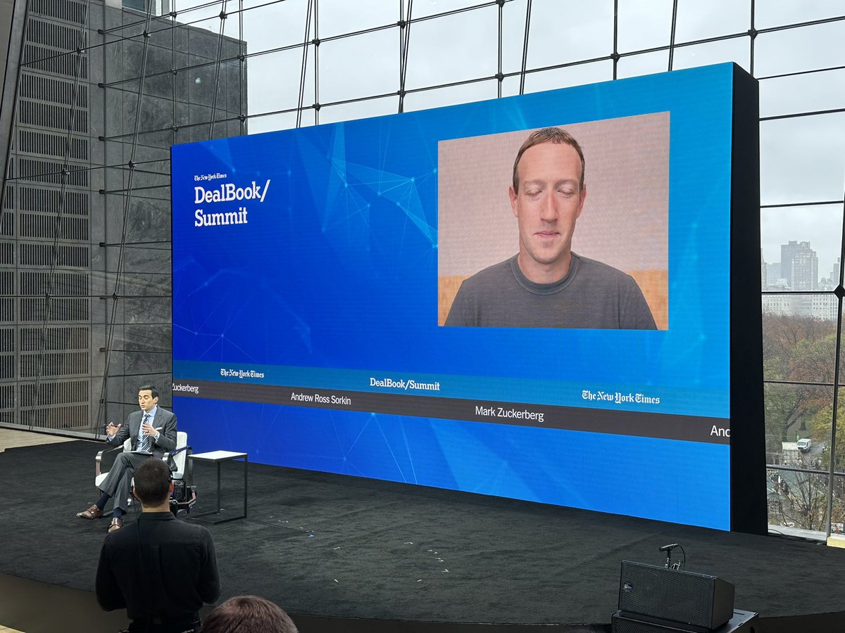 lutherlowe's tweet photo. Zuck was just asked on stage at #DealBookSummit about this deepfake of him that @DeepFakeZuck activists released yesterday pushing @SenSchumer/@chuckschumer for a vote on #aicoa https://t.co/ZlFY36Bn4v