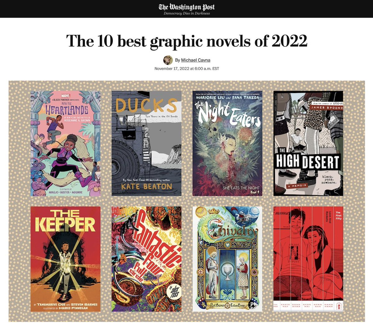 ColleenDoran's tweet photo. Washington Post lists @neilhimself CHIVALRY, adapted and illustrated by me, published by @DarkHorseComics as one of the Ten Best Graphic Novels of 2022. https://t.co/ytCZo9HXBl Ask for it at your local comic/bookstore or order online. https://t.co/156rOFl18U https://t.co/ewjl9R9V1i