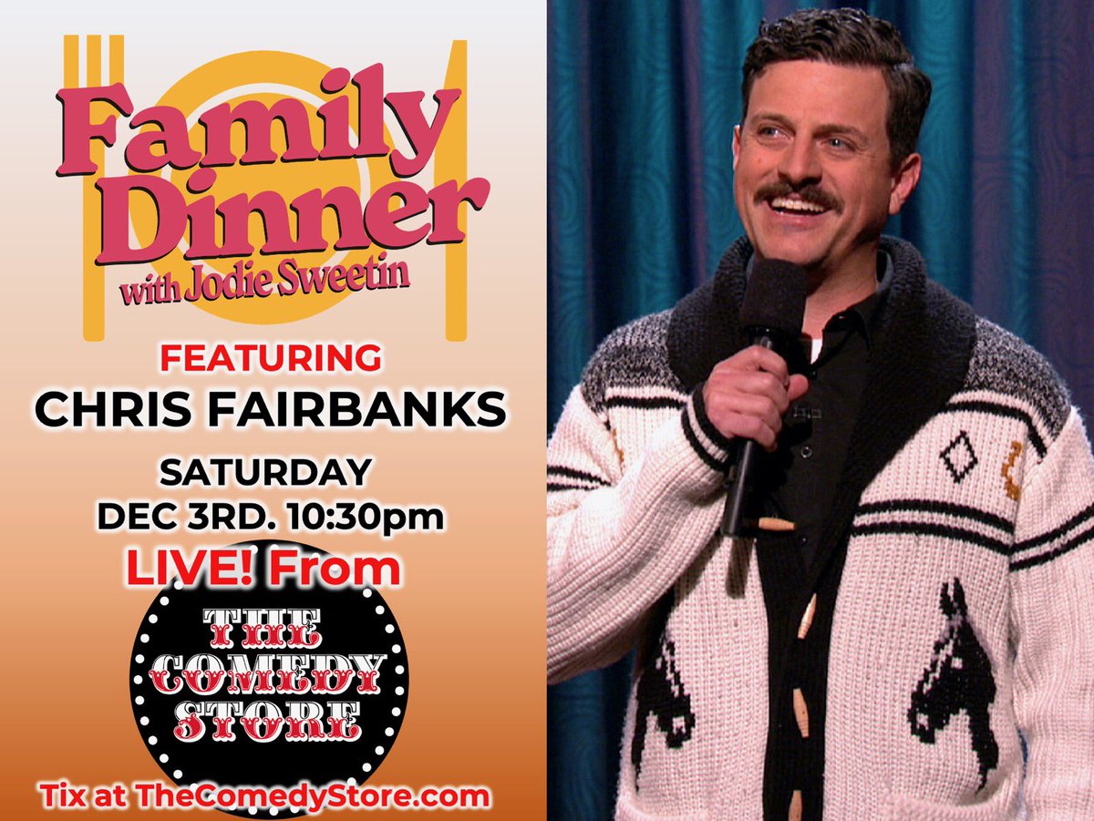 YourLateNight's tweet photo. Saturday Night! The great @chrisfairbanks (Rescue Cactus, Do You Need a Ride?!) gets a seat at The Kids Table w #jodiesweetin! Only at @TheComedyStore https://t.co/VAlJLdOT7E