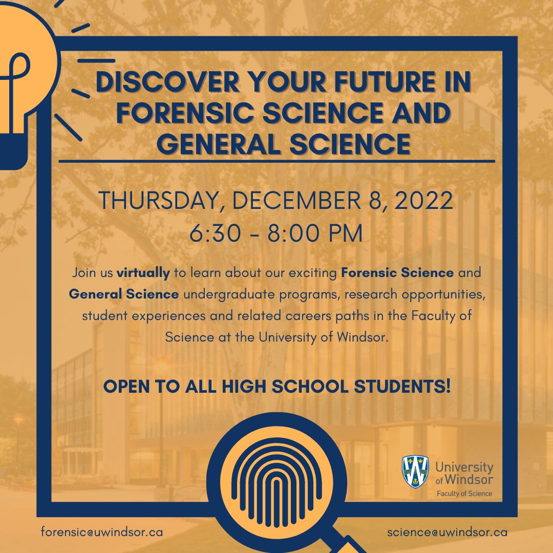 Future Lancers: Join the “Discover Your Future in Forensic and General Sciences” webinar Thur, Dec 8. From 6:30-8pm learn more about our exciting undergraduate programs, research opportunities, student experiences, and careers. Register: bit.ly/3iuYYhC