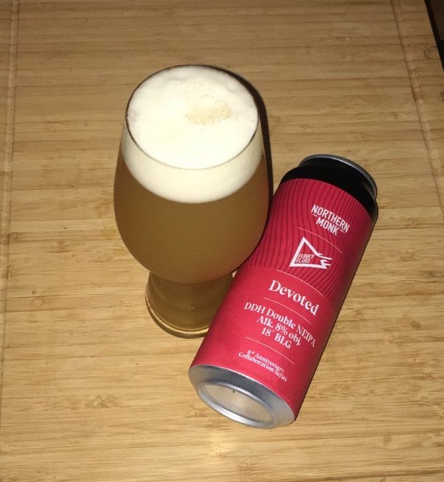 FUNKY FLUID 
•
Collab with NORTHERN MONK
•
DEVOTED
•
DDH DOUBLE NEIPA
•
4th anniversary collaboration series
•
8.0%
•
WARSAW, POLAND 🇵🇱
•
#craftbeer #beerprojectdublin