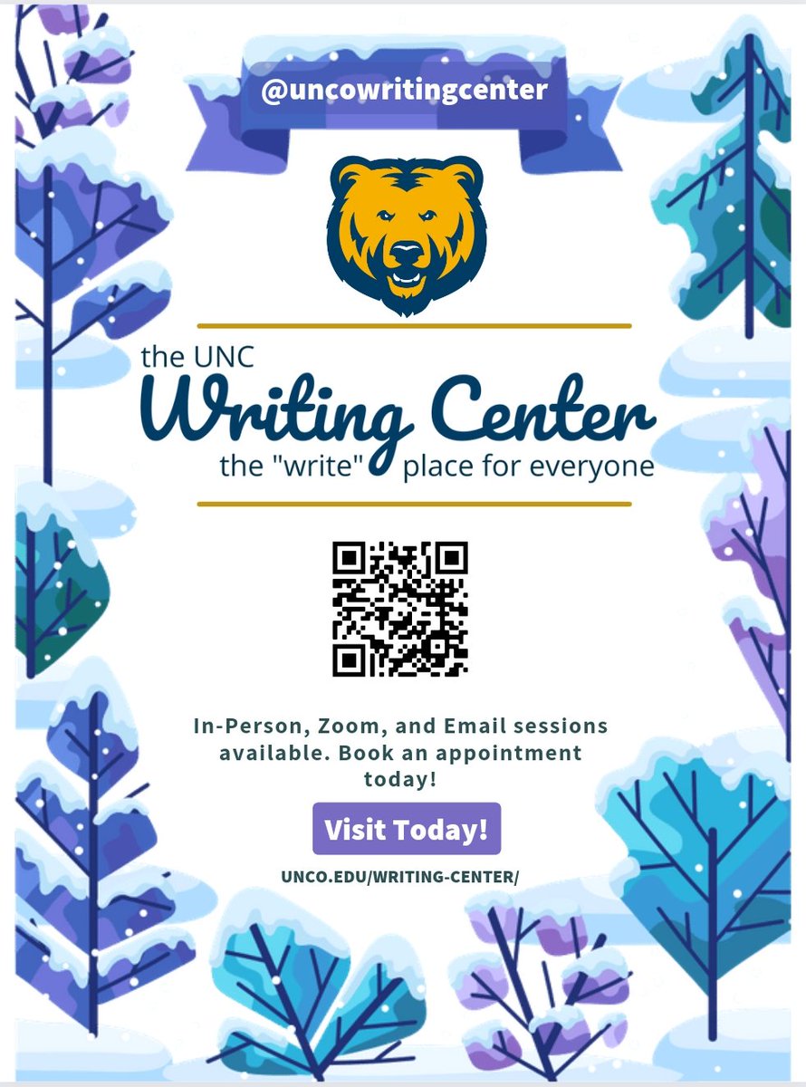 UncoWriting's tweet image. Happy middle of the week! There's still a bit of time left to get some Writing Center help before finals. So, come book a session today!
