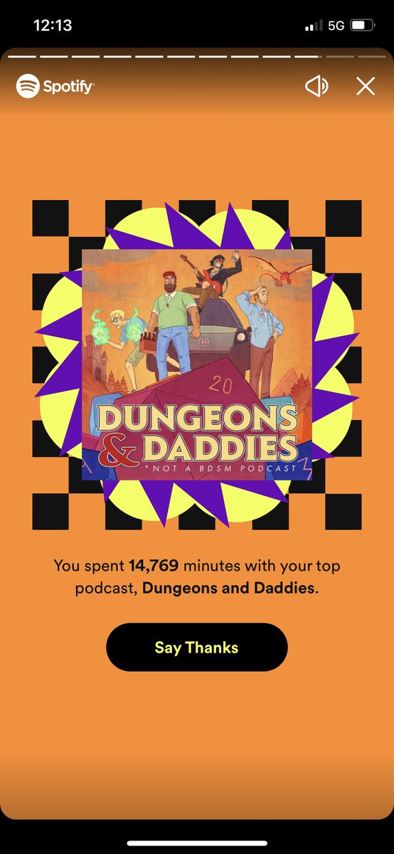 PO_parent's tweet photo. @dungeonsanddads being my #1 podcast this year and the fact that i listened to them for 14,769 minutes this year and loved every second of it! https://t.co/ilRJ14405O