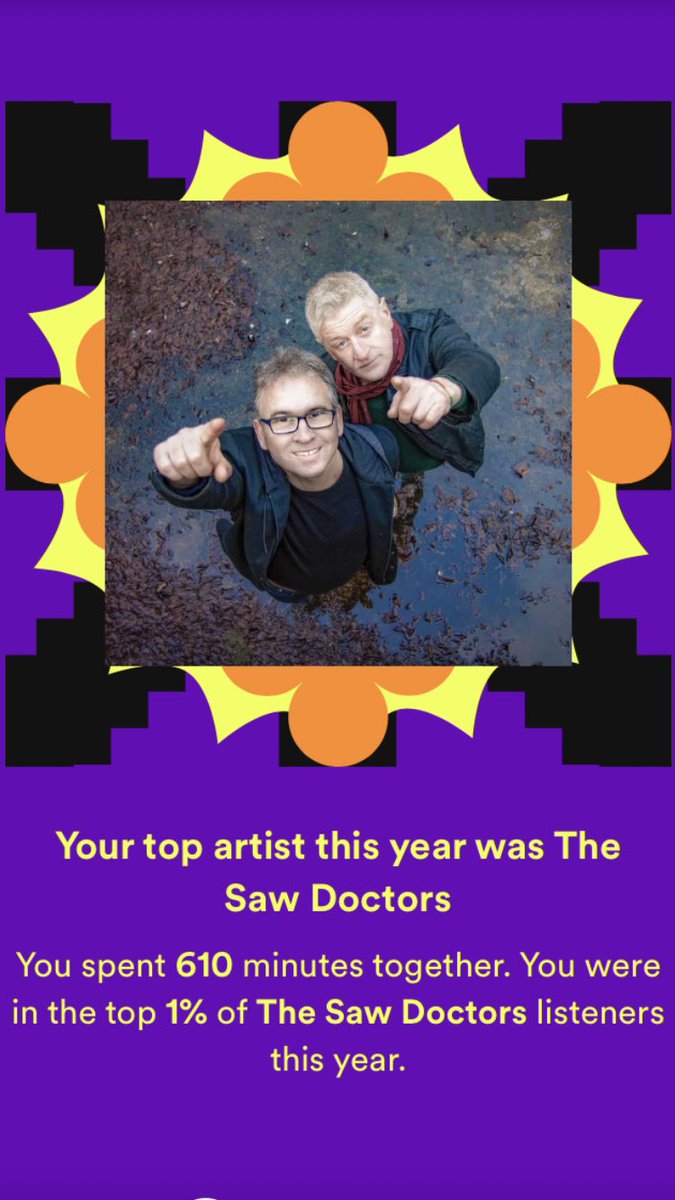 Just received my Spotify report @JenningsOllie and very pleased I am in the top 1% for listening to @sawdoctors Enjoyed every one of those 610 minutes!