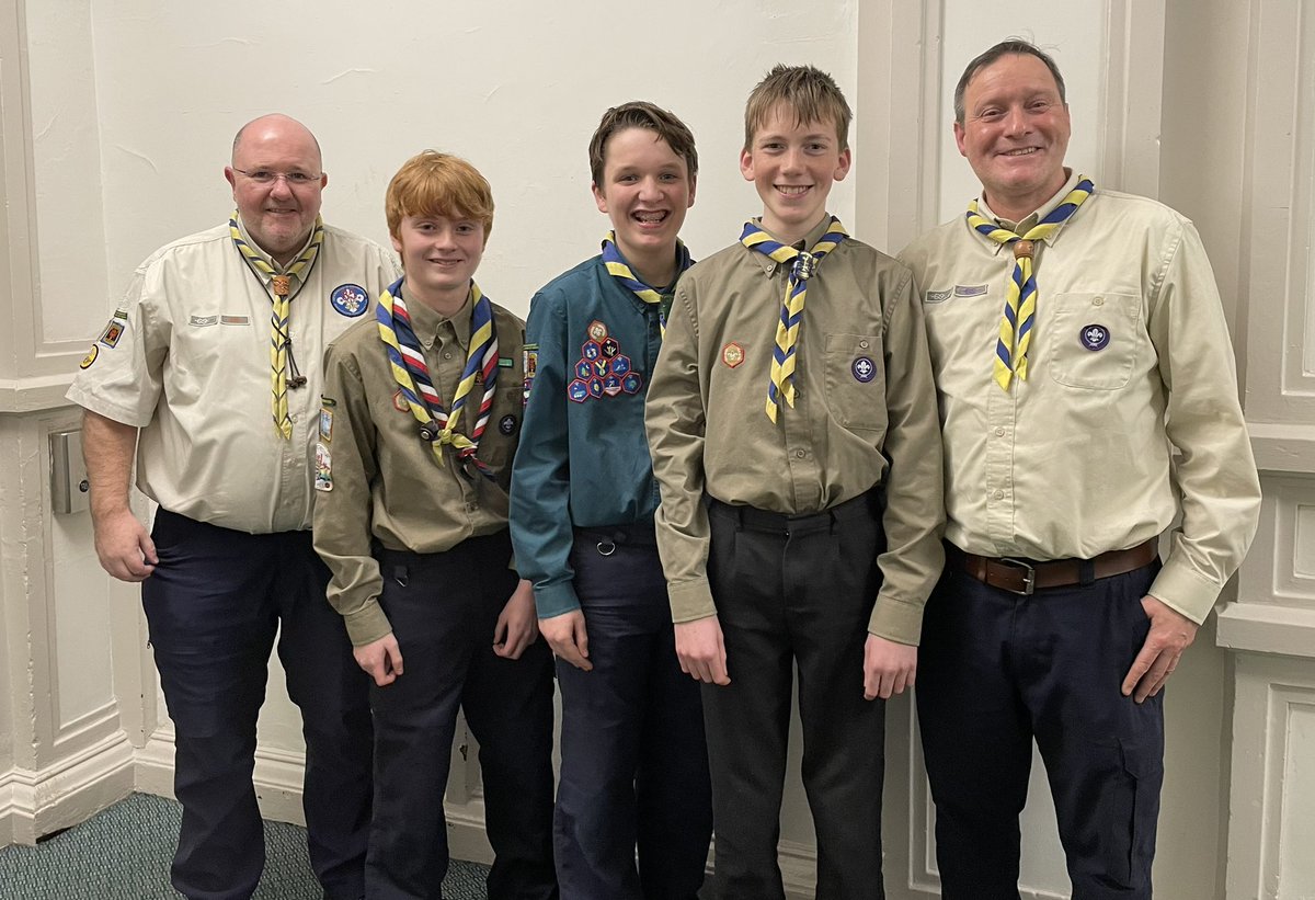 2241ScoutGroup's tweet photo. A trio of Chief Scout Gold recipients at the GME Award Presentation at Hyde Town Hall. Well done to William, Ben and Thomas! https://t.co/0zbn4d7KQX