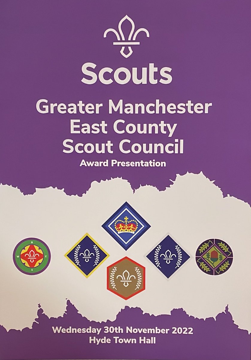 2241ScoutGroup's tweet photo. A trio of Chief Scout Gold recipients at the GME Award Presentation at Hyde Town Hall. Well done to William, Ben and Thomas! https://t.co/0zbn4d7KQX