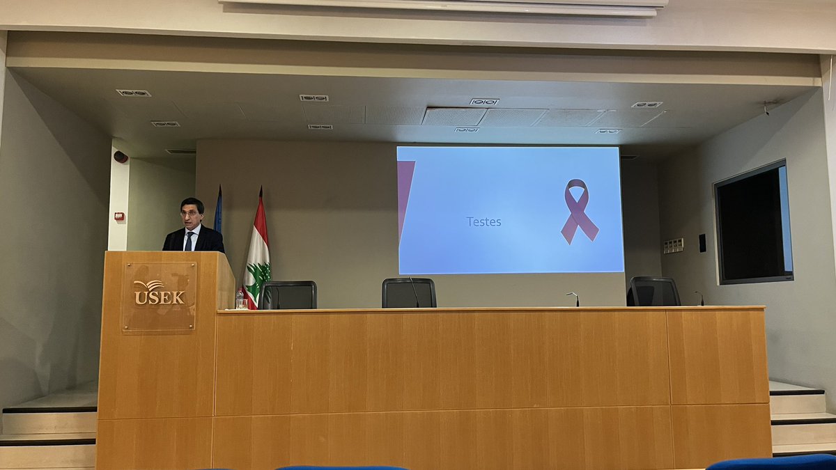 ndsuro's tweet photo. The head of urology department and residency programs  Prof. Raghid El Khoury proceeded with a general conference at Jean El Hawa Auditorium on men’s health to a crowd of students @USEKOfficial https://t.co/hg1UqxCnnK