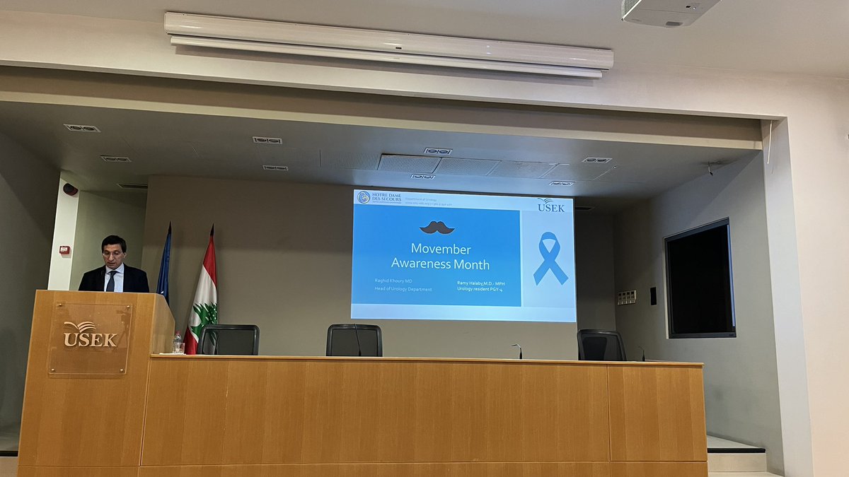 ndsuro's tweet photo. The head of urology department and residency programs  Prof. Raghid El Khoury proceeded with a general conference at Jean El Hawa Auditorium on men’s health to a crowd of students @USEKOfficial https://t.co/hg1UqxCnnK