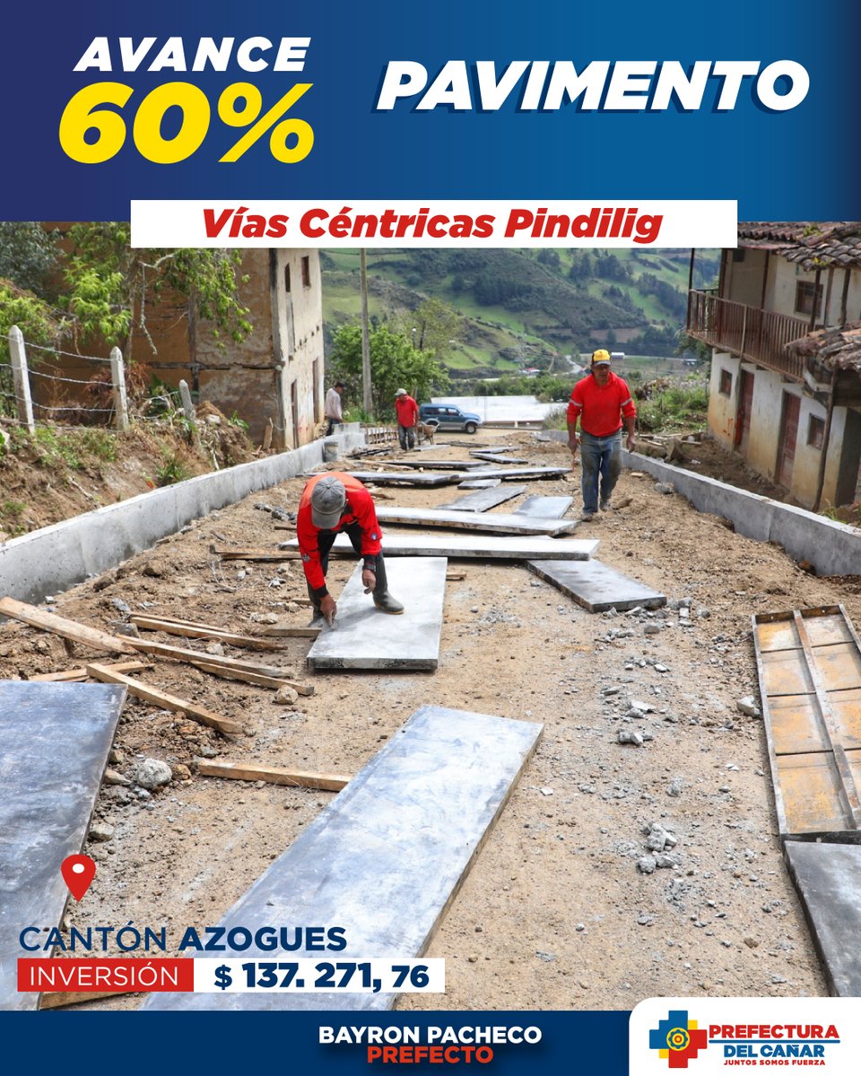 ¡Dejamos el lastre en el pasado! 🚜🚧

Avanzamos con la pavimentación de varias vías del centro parroquial de Pindilig (Azogues), con una inversión de USD 137.271,76. 

#JuntosSomosFuerza