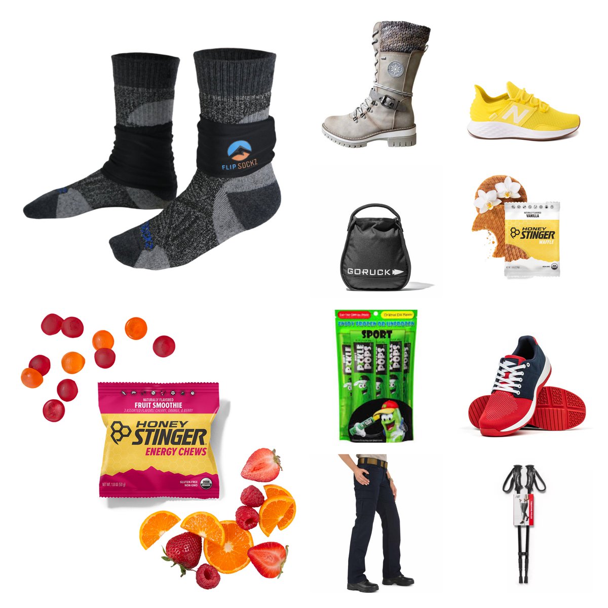 My fitness Christmas Wishlist. 
@flipsockz @HoneyStinger gummies and waffles
New ruck boots
Sand kettle bells and trainers by @GORUCK 
@BobsPicklePops 
No rip pants
@newbalance shoes
And some climbing poles