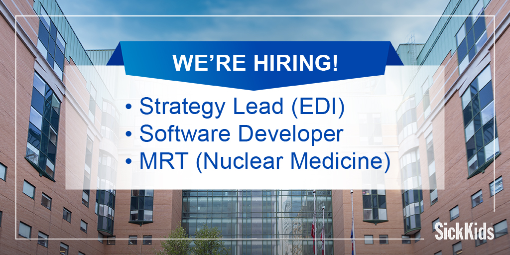SickKidsNews's tweet photo. #SKCareers: Join the team! We’re hiring for multiple positions. Learn more and apply at the links below ⤵️
#EDI #StrategyLead: https://t.co/pH1SVTJUVt
#SoftwareDeveloper: https://t.co/5KxsEvgWQp
#MRT: https://t.co/rM667FtXq7 https://t.co/X79Rk3kX9Q