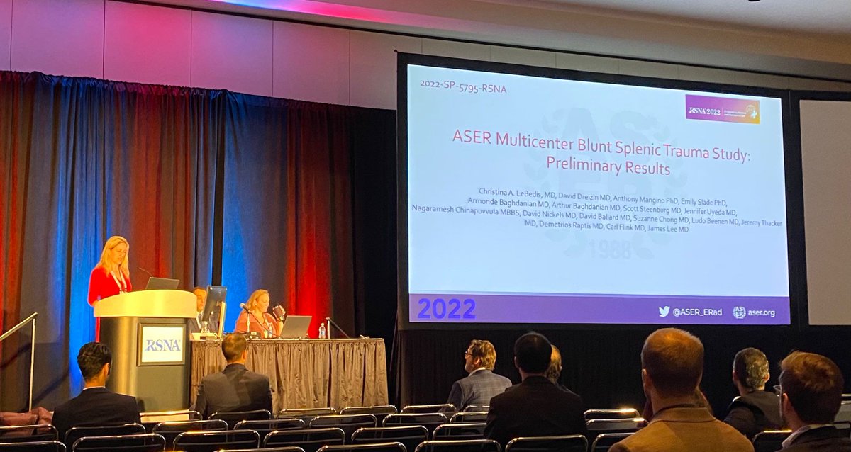 Great job to Dr. Kevin Chang and Dr. Christina LeBedis on their presentations at #RSNA2022! Dr. Chang spoke on best practices for optimal CT colonography exams. Dr. LeBedis spoke on the preliminary results in the ASER Multicenter Blunt Splentic Trauma Study. @kchang @CLebedis