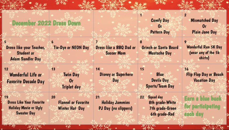 mrstanner_math's tweet photo. SFMS Student Council Dress Down December starts tomorrow! #SFCSDProud https://t.co/Gs5VxrEi40