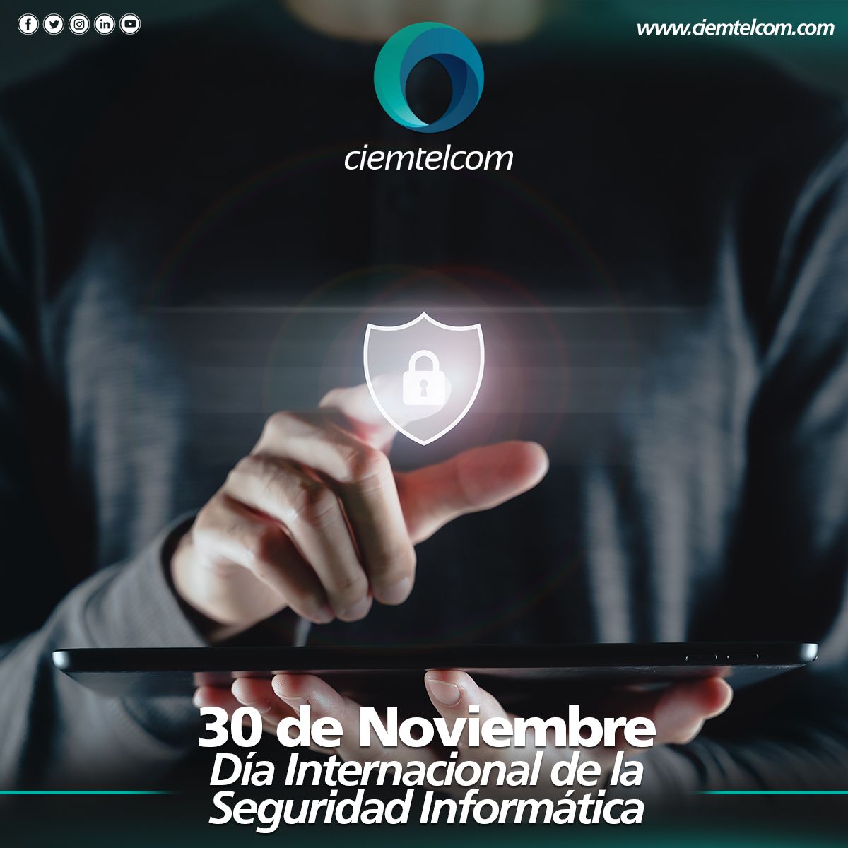 ciemtelcom's tweet photo. #SocialCT l 30 de noviembre
#DíaInternacionaldelaSeguridadInformática.
Es importante crear conciencia sobre esta práctica en un mundo lleno de dispositivos tecnológicos, enseñando a los ciudadanos buenas prácticas informáticas para una mayor seguridad. #Ciberseguridad #Ciemtelcom https://t.co/6BA2mLMlt1