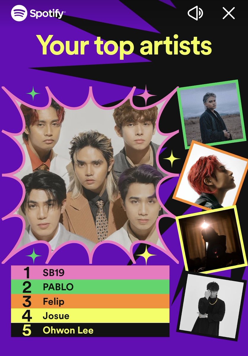 Nakapag #SpotifyWrapped na ba ang lahat?

Here are my top artists from @Spotify_PH 🥰

@SB19Official #SB19   

#STANWORLD #SWBlackFriday
#NETIZENSREPORT #JustinDeDios for Asian Celebrity of the Year #ACOTY2022 @thenreport
I vote SB19 for #TAGAWARDSCHICAGO
A'TIN #RawrAwards2022