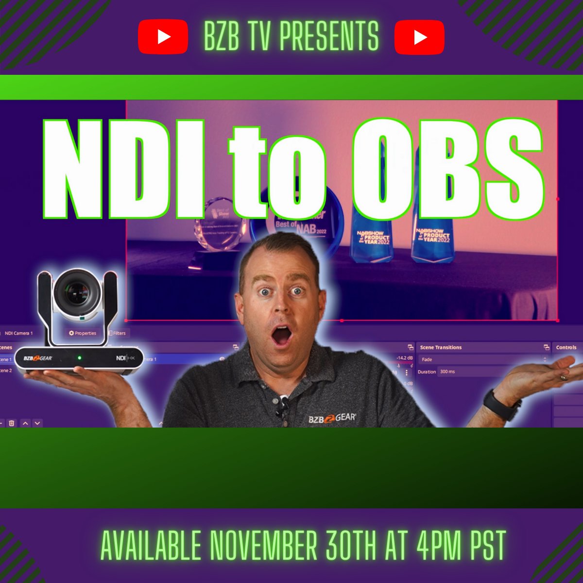 Learn how to add your NDI camera to OBS studio today at 4pm! Subscribe to BZB TV on YouTube to catch our latest videos.

#NDItoOBS #OBSNDIplugin #addNDItoOBS #OBSstudio #avtweeps #broadcasting #ndi