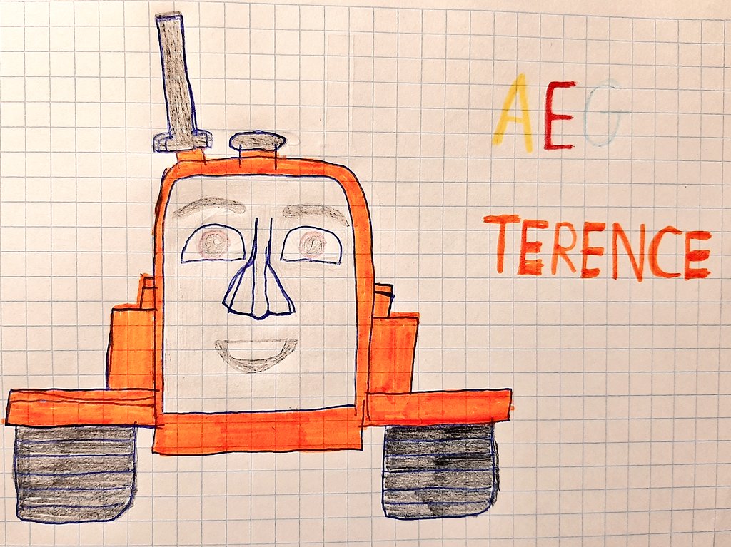 ISodorrailway's tweet photo. This was my seventh attempt at drawing, of what Terence the Tractor will look like All Engines Go S2B, and it worked out perfectly in the end.

There are minor flaws, such as the lining not being all there and pen drawing the oyster shaped nose doesn't look right, but it's fine. https://t.co/4xUGtVqxI2