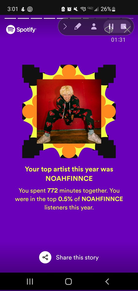 KaiMathew1's tweet photo. Hey @noahfinnadams you were my top listened to on Spotify wrapped!!!😁😎

#SpotifyWrapped #noahfinnce #Spotify https://t.co/nq3qPzy0fO