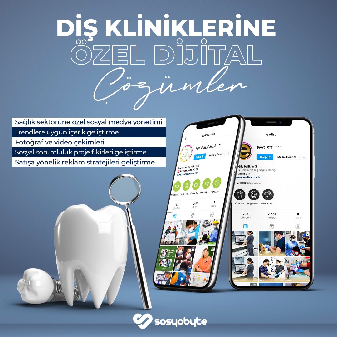 Sosyobyte's tweet photo. Sosyobyte’ın 10 yıllık sağlık sektörü tecrübesi ve diş kliniklerine özel dijital çözümleriyle hemen tanışın…

🏥 Sağlık sektörüne özel sosyal medya yönetimi
📈 Trendlere uygun içerik geliştirme
📷 Fotoğraf ve video çekimleri
🌳 Sosyal sorumluluk proje fikirleri geliştirme https://t.co/Un9WCP7pUA