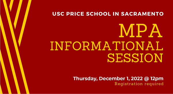 USCsacto's tweet photo. Interested in the Sacramento MPA program? Have questions about the application? Join our recruitment staff for our MPA Info Session TOMORROW at 12pm. Sign up! https://t.co/7pyBjM2fcI https://t.co/L4TLo0P0Xx