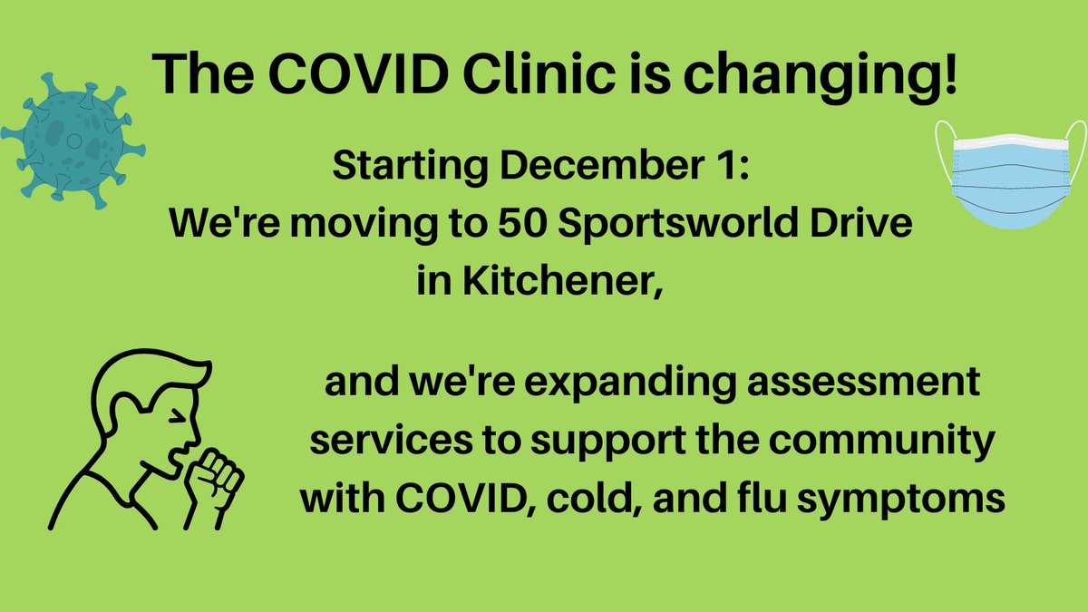 grhospitalkw's tweet photo. #UPDATE: The Regional COVID Care Clinic, operated by GRH, has been renamed Regional COVID, Cold and Flu Care Clinic and is moving to 50 Sportsworld Drive, Kitchener on December 1st... and that's not all! 1/2 https://t.co/5St4xKStWg