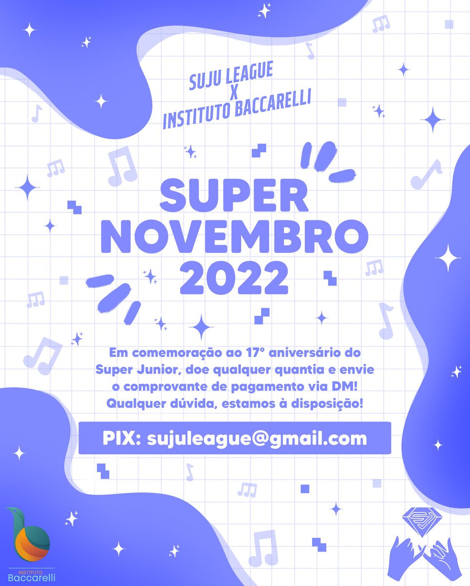 SJLeagueBR's tweet photo. 🚨 ÚLTIMO DIA PARA PARTICIPAR DO #SuperNovembro2022! 

Ajude na arrecadação para o Instituto Baccarelli em nome do #SUPERJUNIOR e concorra a um álbum ou um kit de fanarts! 💙 https://t.co/QCzh11pTwB