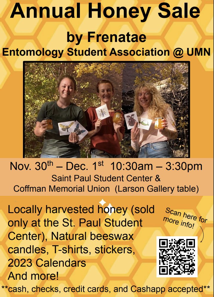 UMN Forest Resources (@umnforestres) on Twitter photo The annual honey sale is back at the UMN campus, just in time for the giving season! Stop by and show your support for our Entomology Students and our hardworking bees here at UMN! 🐝 🍯 The annual honey sale is back at the UMN campus, just in time for the giving season! Stop by and show your support for our Entomology Students and our hardworking bees here at UMN! 🐝 🍯