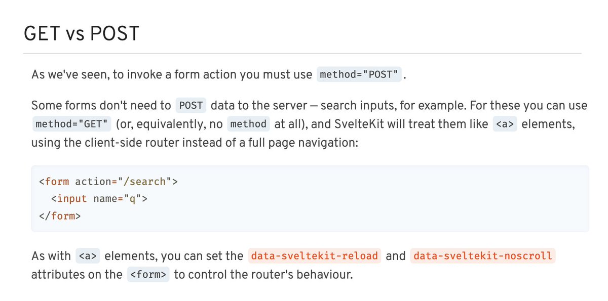 geoffrich_'s tweet photo. New in SvelteKit: `<form method="GET">` is now progressively enhanced to perform a client-side navigation.

You can force a full-page reload instead by using `data-sveltekit-reload` (like you would on an `<a>`)

https://t.co/u0rpZoKjBm https://t.co/bb3PsJNZLN