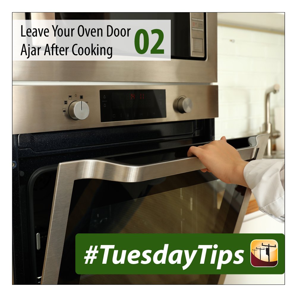 HeartlandREMC's tweet photo. #TuesdayTip: Never use an oven to heat your home. However, after you turn your oven off from using it, leave the door slightly open to allow the hot air to escape and warm up that area. 
#EnergyEfficiency #oven https://t.co/i1wKpVlaB1