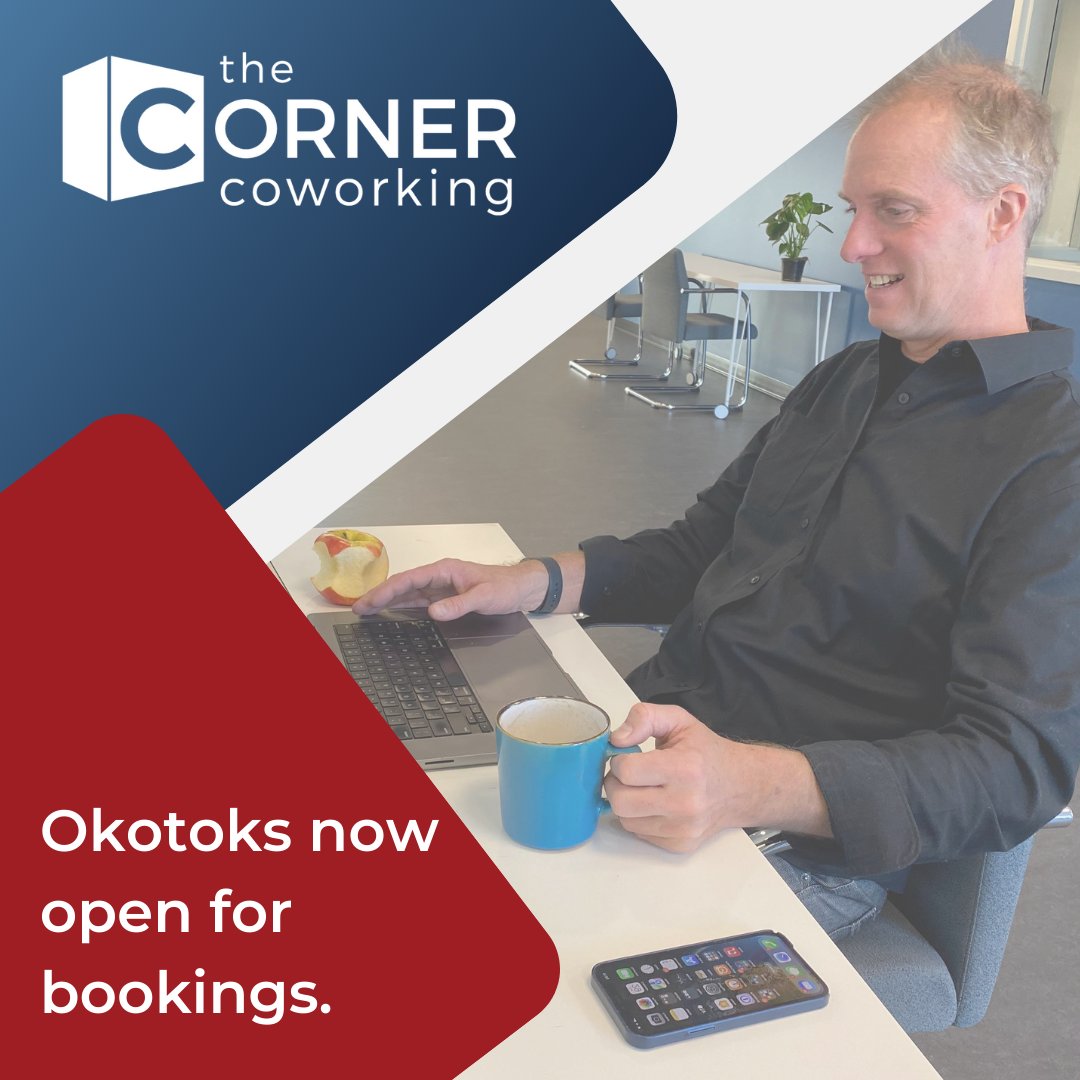 Our Okotoks space is beginning to come alive and we need people to test it. For a limited time, you can book meeting, work, and community space at no cost. Visit buff.ly/3Ff06P6 to book a tour or to schedule your first coworking experience at The Corner in Okotoks. https: