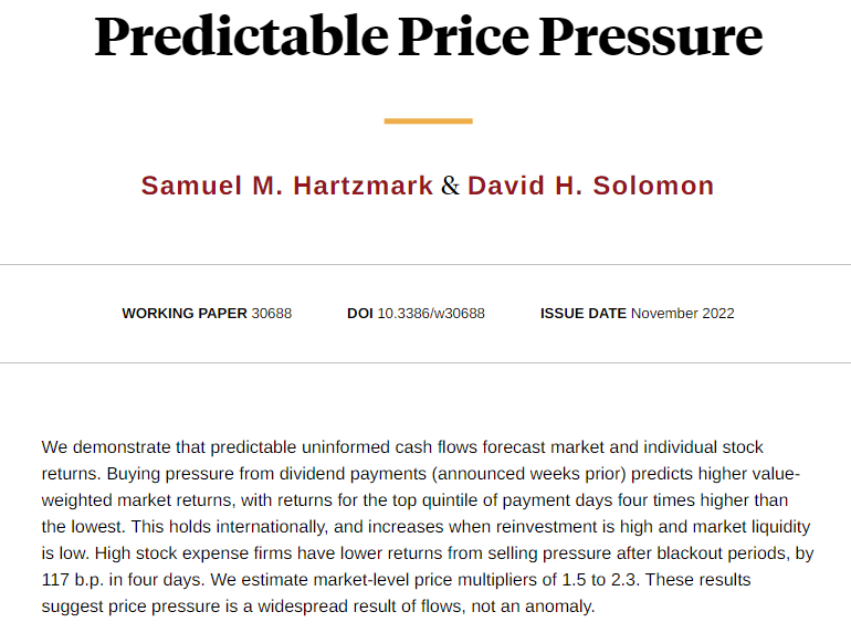 NBER (@nberpubs) on Twitter photo Does trading move the entire stock market? Yes—returns are four times higher on high dividend payment days (known weeks prior). This suggests price pressure is widespread, not an anomaly, from <a href="/SamHartzmark/">Samuel Hartzmark</a> and <a href="/david_h_solomon/">David Solomon</a> nber.org/papers/w30688 Does trading move the entire stock market? Yes—returns are four times higher on high dividend payment days (known weeks prior). This suggests price pressure is widespread, not an anomaly, from <a href="/SamHartzmark/">Samuel Hartzmark</a> and <a href="/david_h_solomon/">David Solomon</a> nber.org/papers/w30688